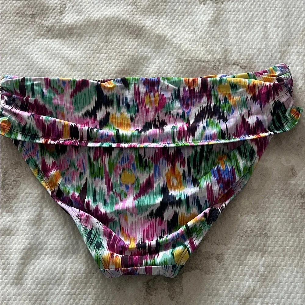 Bleu Rod Beattie Multicolor Ruched Bikini Bottom in Pink, Green, Blue & Yellow